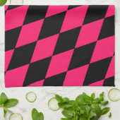 Rosa schwarzes Harlekin-Diamant-Schachbrett-Design Geschirrtuch (Gefaltet)