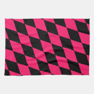 Rosa schwarzes Harlekin-Diamant-Schachbrett-Design Geschirrtuch