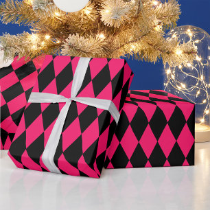 Rosa schwarzes Harlekin-Diamantenkaro-Design  Geschenkpapier