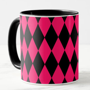 Rosa schwarzes Harlekin-Diamantenkaro-Design Tasse