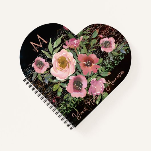 Rosa schwarzes Herz Notizblock (Vorderseite)