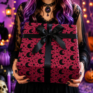 Rosa schwarzes himmlisches Halbmond-Halloween-Must Geschenkpapier