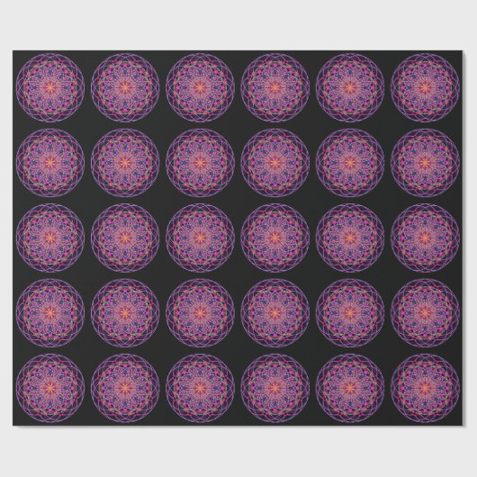 Rosa Schwarzes Kaleidoskop Mandala Art Geschenkpapier (Flach)