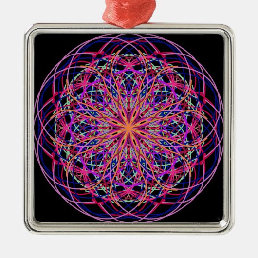 Rosa Schwarzes Kaleidoskop Mandala Art Silbernes Ornament (Vorne)