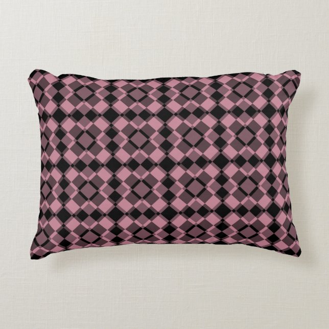 Rosa-schwarzes Karo-Argyle-Muster Dekokissen (Vorderseite)