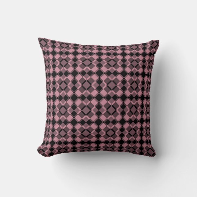 Rosa-schwarzes Karo-Argyle-Muster Kissen (Vorderseite)