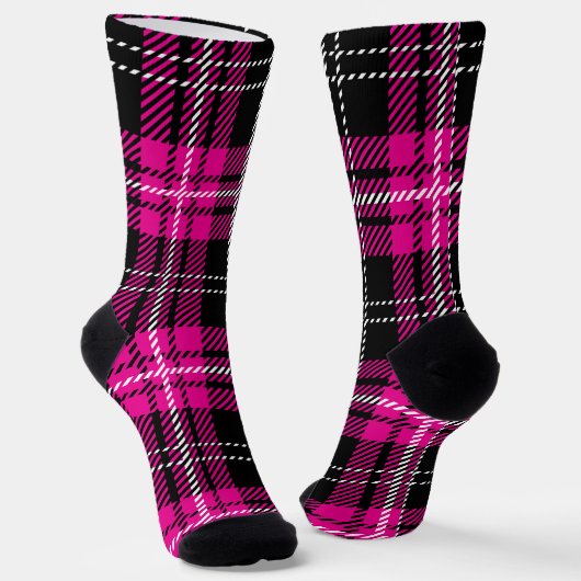 Rosa-schwarzes Karo-Tartan-Muster-Design Socken (Gewinkelt)
