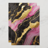 Rosa schwarzes Marmormuster mit Gold Einladung (Vorne/Hinten)