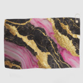 Rosa schwarzes Marmormuster mit Gold Golfhandtuch (Horizontal)
