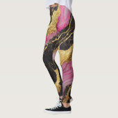 Rosa schwarzes Marmormuster mit Gold Leggings (Links)