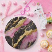 Rosa schwarzes Marmormuster mit Gold Pappteller (Party)