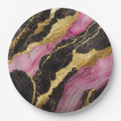 Rosa schwarzes Marmormuster mit Gold Pappteller (Vorderseite)