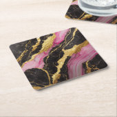 Rosa schwarzes Marmormuster mit Gold Rechteckiger Pappuntersetzer (angewinkelt)
