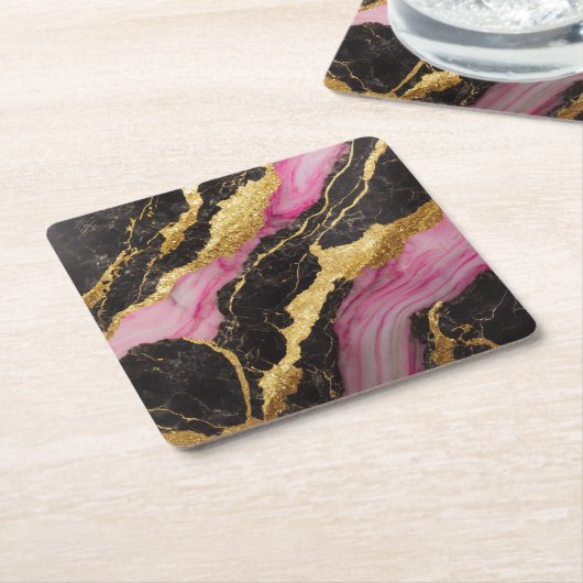 Rosa schwarzes Marmormuster mit Gold Rechteckiger Pappuntersetzer (angewinkelt)