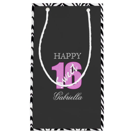 Rosa-Schwarzes mit Zebra versieht Geschenk-Tasche Kleine Geschenktüte (Vorderseite)