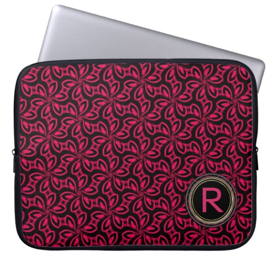 Rosa Schwarzes Muster Monogram Notebook Laptopschutzhülle (Vorderseite)
