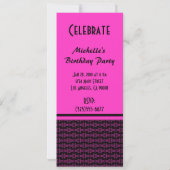 Rosa schwarzes Party Einladung (Rückseite)