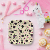 Rosa & schwarzes Polka-Punkt-Glamour-Muster Pappteller (Party)