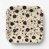 Rosa & schwarzes Polka-Punkt-Glamour-Muster Pappteller (Vorderseite)