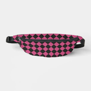 Rosa-schwarzes Schachbrett-Diamantmuster Bauchtasche