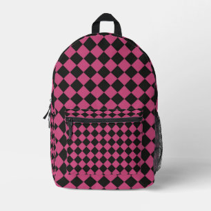 Rosa-schwarzes Schachbrett-Diamantmuster Bedruckter Rucksack
