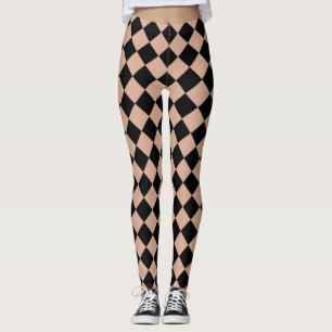 Rosa schwarzes Schachbrett-Diamantmuster Leggings
