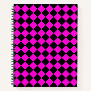 Rosa-schwarzes Schachbrett-Diamantmuster Notizblock