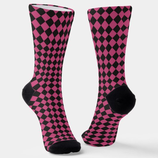 Rosa-schwarzes Schachbrett-Diamantmuster Socken (Gewinkelt)
