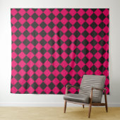 Rosa-schwarzes Schachbrett-Diamantmuster  Wandteppich (Beispiel (Horizontal))
