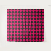 Rosa-schwarzes Schachbrett-Diamantmuster  Wandteppich (Vorderseite (Horizontal))