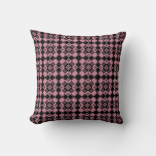 Rosa schwarzes Schachbrettmuster im Argyle-Design Kissen