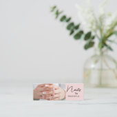 Rosa-Schwarzes-Schrift-Foto-Nageldesignerin Mini Visitenkarte (Stehend Vorderseite)