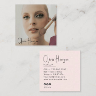 Rosa-schwarzes Schriftfoto-Make-up Quadratische Visitenkarte