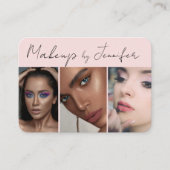 Rosa Schwarzes Script 3 Foto Makeup Visitenkarte (Vorderseite)