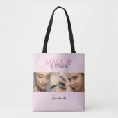 Rosa-Schwarzes-Script-Foto-Handle-Make-up Tasche (Vorderseite)