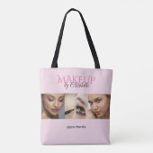 Rosa-Schwarzes-Script-Foto-Handle-Make-up Tasche (Rückseite)
