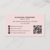 Rosa-Schwarzes-Script-Foto-QR-Code-Sozial-Symbol Visitenkarte (Rückseite)