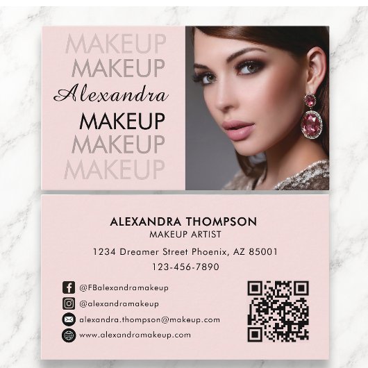 Rosa-Schwarzes-Script-Foto-QR-Code-Sozial-Symbol Visitenkarte