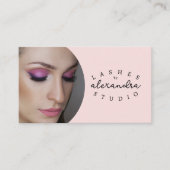 Rosa-Schwarzes-Script-Foto-QR-Code-Sozialsymbol Visitenkarte (Vorderseite)