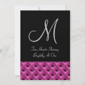 Rosa schwarzes silbernes Pfau Wedding metallisch Einladung (Rückseite)