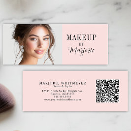 Rosa-schwarzes Skript-Foto-QR-Code-Make-up Mini Visitenkarte