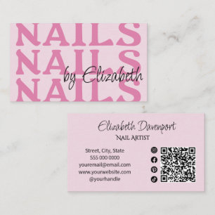 Rosa-Schwarzes Social-Icon-QR-Code-Nagelsalon Visitenkarte