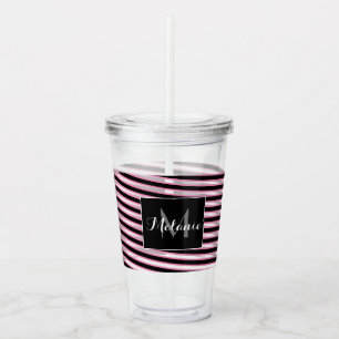 Rosa schwarzes Spiralmusterband Monogramm Custom Acryltrinkbecher