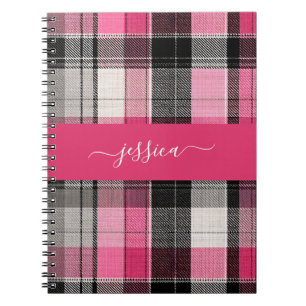 Rosa schwarzes Tartan-Karo-Schriftname  Notizblock