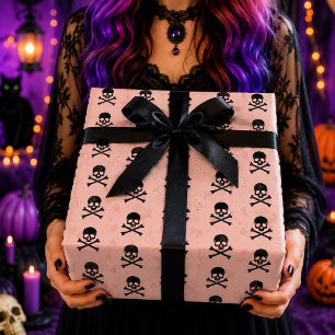 Rosa-schwarzes Totenkopf-Halloween-Muster Geschenkpapier