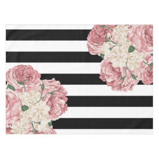 Rosa, schwarzes, weißes Blumen Tischdecke