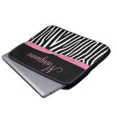 Rosa schwarzes Zebra-Rosa-Band-Monogramm Laptopschutzhülle (Vorne Knopf)