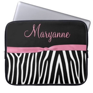 Rosa schwarzes Zebra-Rosa-Band-Monogramm Laptopschutzhülle