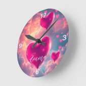 Rosa schwebende Herzen im Himmel Runde Wanduhr (Winkel)