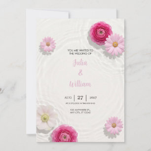 Rosa schwebende Ranunculus-Wasser-Hochzeitseinladu Einladung